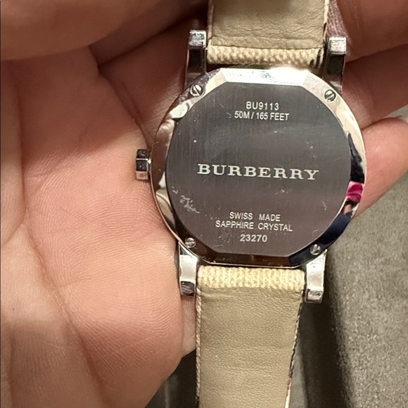 Burberry Silver Watch with Checkered Strap - Picture 3 of 4